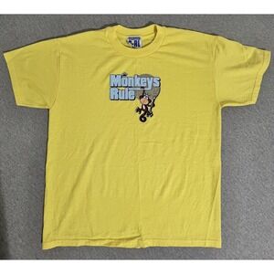 Newbreed Girl Shirt Womens Medium Yellow Monkeys‎ Rule Glitter Graphic Made USA